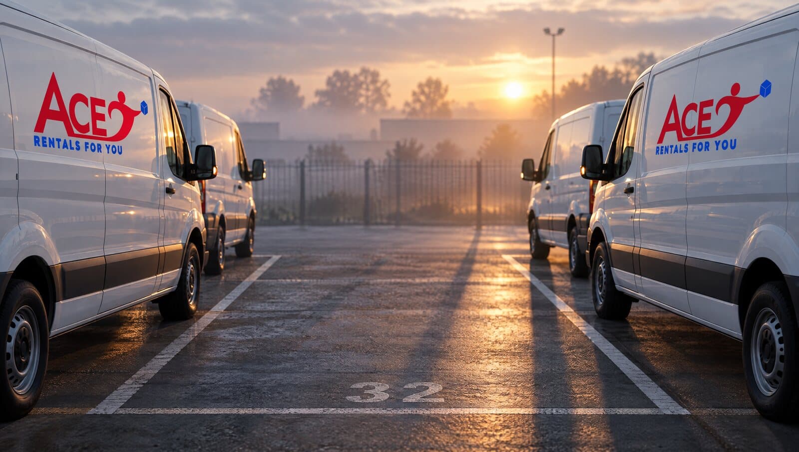 Empty parking bay in a delivery depot at dawn